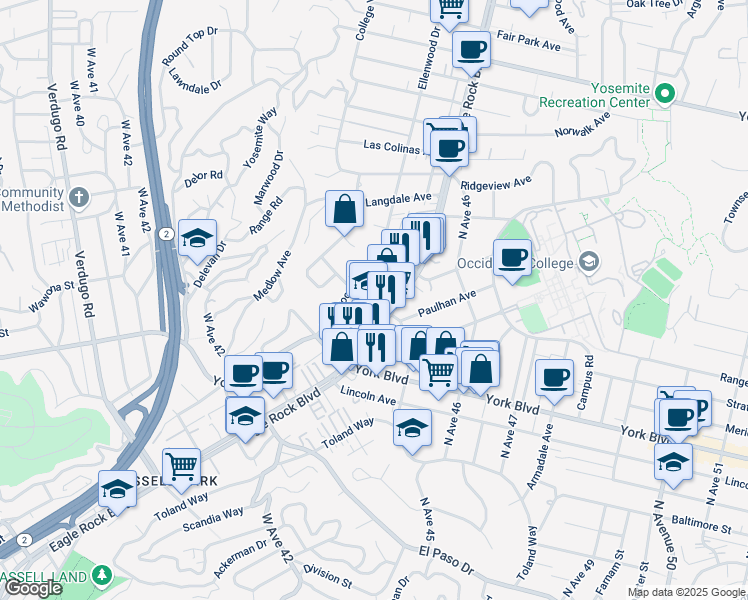map of restaurants, bars, coffee shops, grocery stores, and more near 1610 North Avenue 45 in Los Angeles
