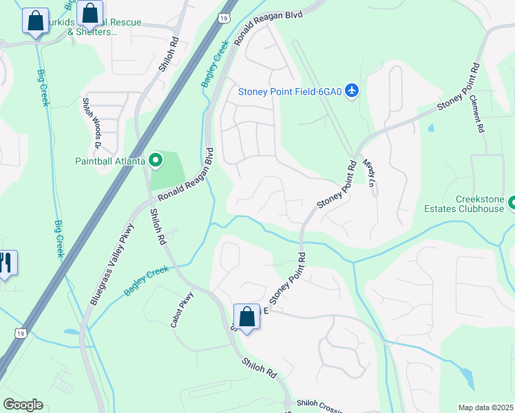 map of restaurants, bars, coffee shops, grocery stores, and more near 2580 Glaramara Terrace in Cumming