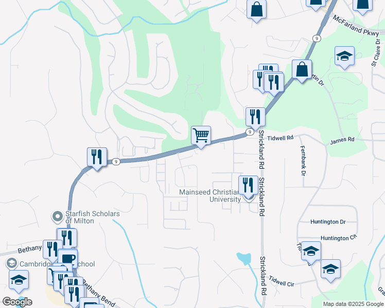 map of restaurants, bars, coffee shops, grocery stores, and more near 3345 Georgia 9 in Alpharetta