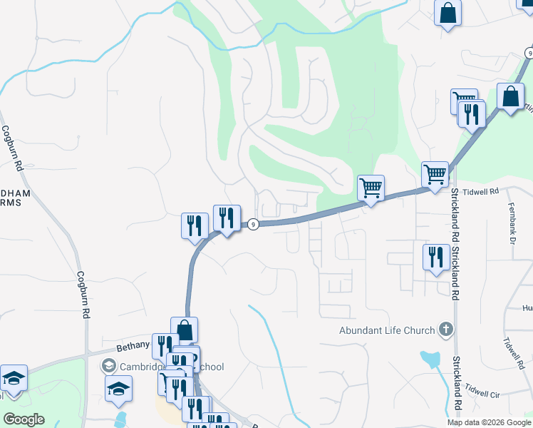 map of restaurants, bars, coffee shops, grocery stores, and more near 215 Crystalaire Court in Alpharetta