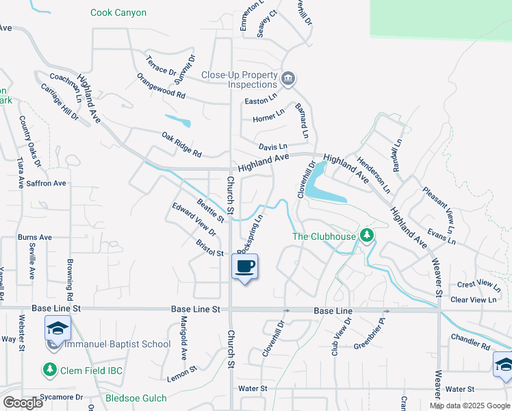 map of restaurants, bars, coffee shops, grocery stores, and more near 28947 Glenrock Place in Highland