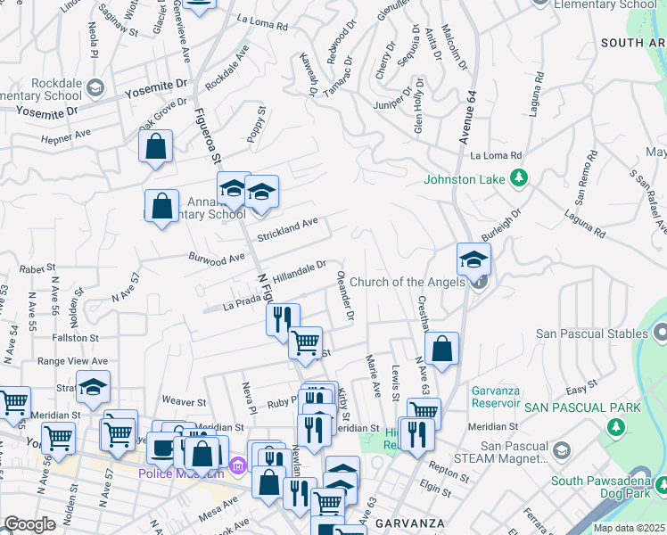 map of restaurants, bars, coffee shops, grocery stores, and more near 6234 Hillandale Drive in Los Angeles