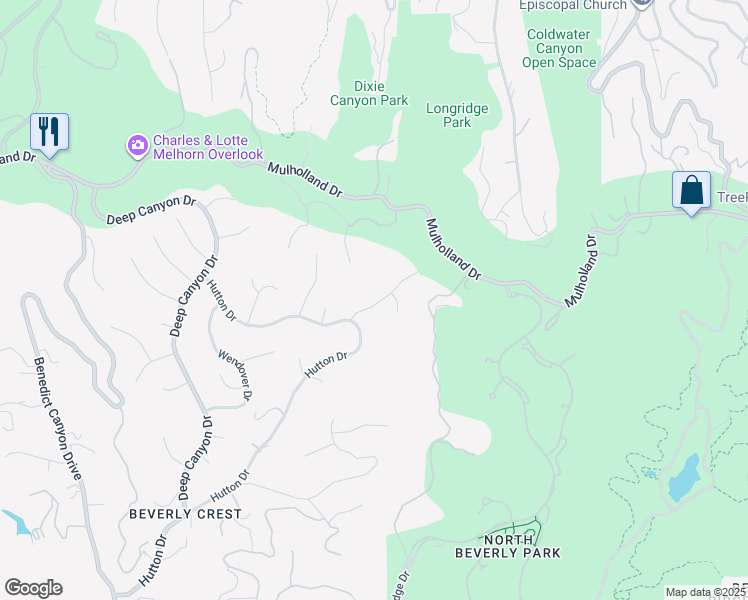 map of restaurants, bars, coffee shops, grocery stores, and more near 9767 Blantyre Drive in Beverly Hills