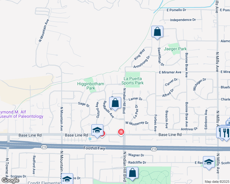 map of restaurants, bars, coffee shops, grocery stores, and more near 2348 Tulsa Avenue in Claremont