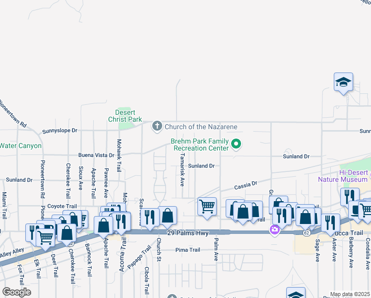 map of restaurants, bars, coffee shops, grocery stores, and more near 6971 Tamarisk Avenue in Yucca Valley
