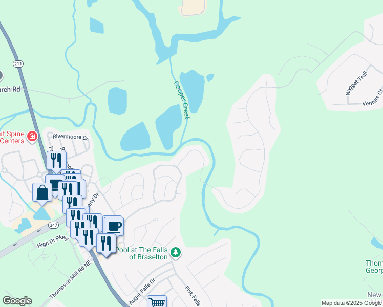 map of restaurants, bars, coffee shops, grocery stores, and more near 6583 Silk Tree Pointe in Braselton