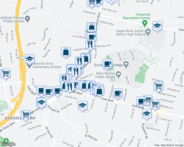 map of restaurants, bars, coffee shops, grocery stores, and more near 4571 Paulhan Avenue in Los Angeles