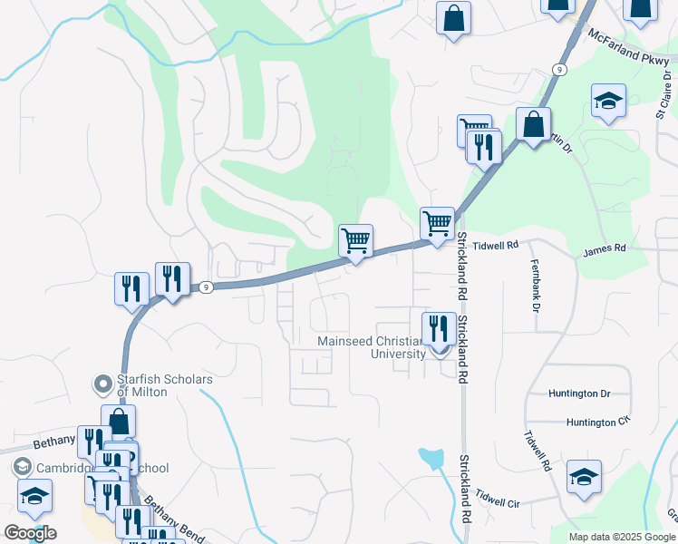 map of restaurants, bars, coffee shops, grocery stores, and more near 3345 Georgia 9 in Alpharetta
