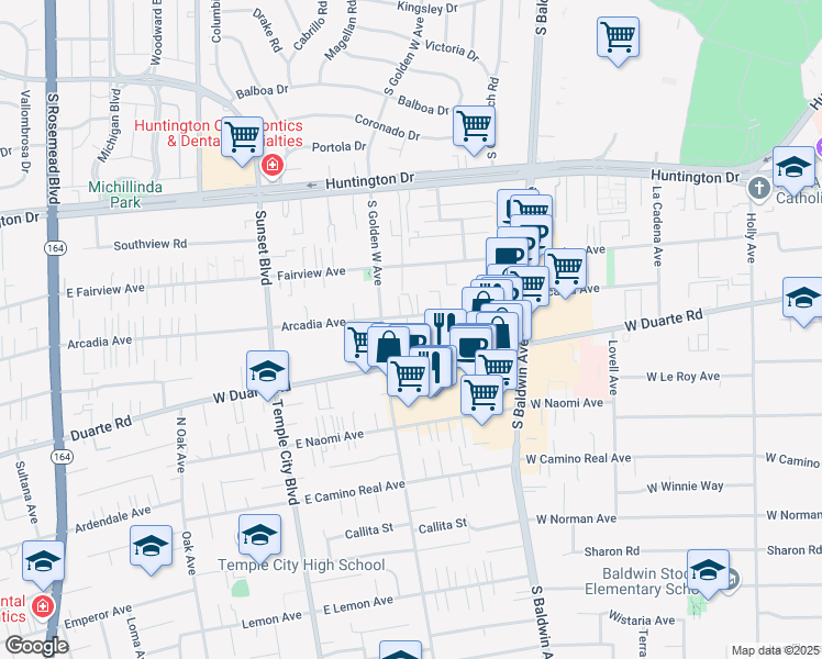 map of restaurants, bars, coffee shops, grocery stores, and more near 840 Arcadia Avenue in Arcadia