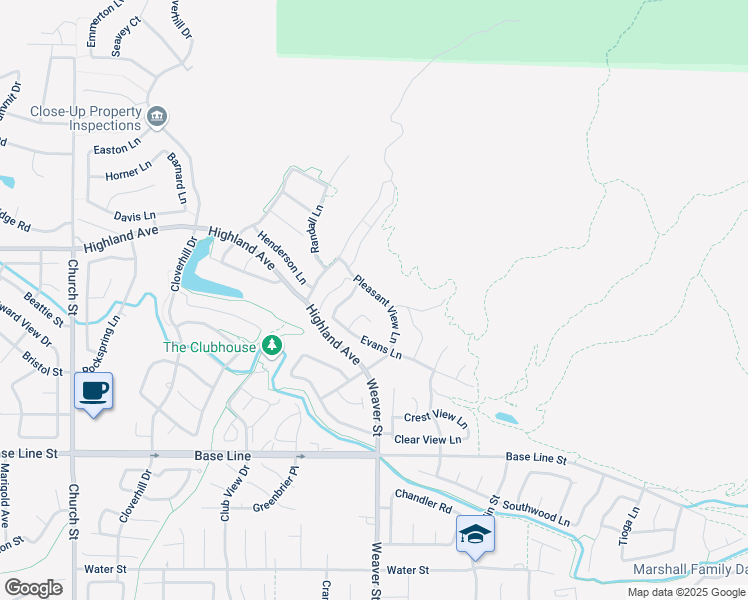 map of restaurants, bars, coffee shops, grocery stores, and more near 7010 Pleasant View Lane in Highland
