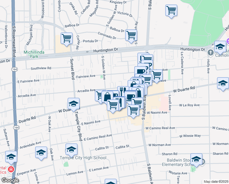 map of restaurants, bars, coffee shops, grocery stores, and more near 840 Arcadia Avenue in Arcadia