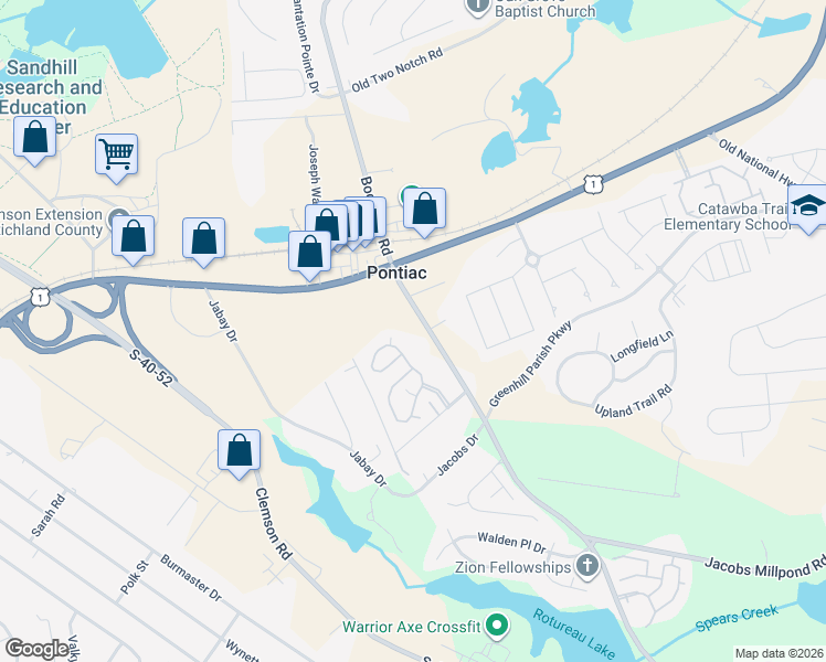 map of restaurants, bars, coffee shops, grocery stores, and more near 130 Spears Creek Church Road in Elgin