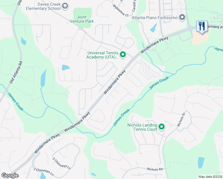 map of restaurants, bars, coffee shops, grocery stores, and more near 4340 Sandalwood Way in Cumming