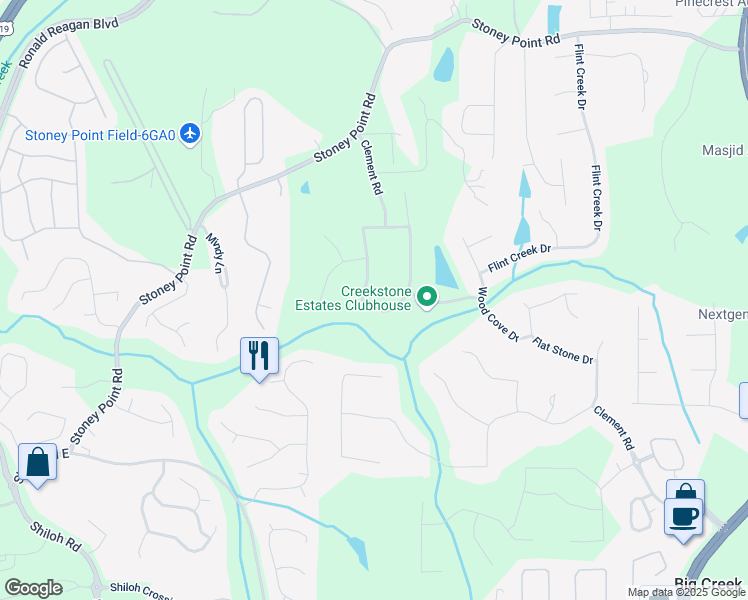 map of restaurants, bars, coffee shops, grocery stores, and more near 2260 Wood Falls Drive in Cumming