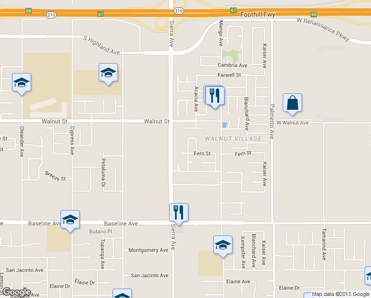 map of restaurants, bars, coffee shops, grocery stores, and more near 7004 Newport Avenue in Fontana