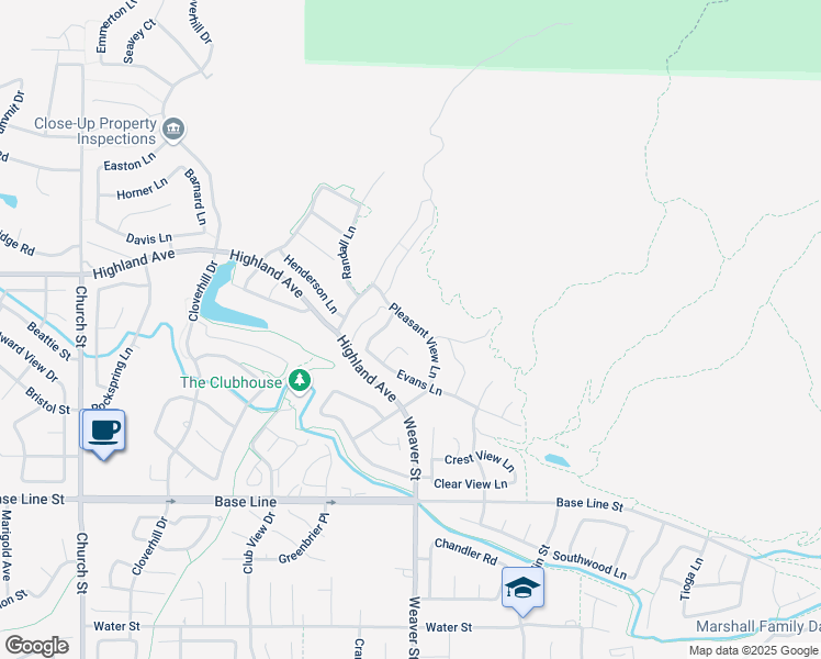 map of restaurants, bars, coffee shops, grocery stores, and more near 7010 Pleasant View Lane in Highland