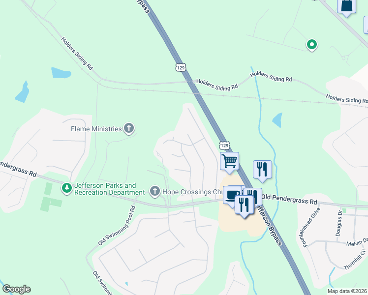 map of restaurants, bars, coffee shops, grocery stores, and more near 1500 Jefferson Station Road in Jefferson