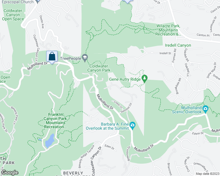 map of restaurants, bars, coffee shops, grocery stores, and more near 12140 Summit Court in Beverly Hills