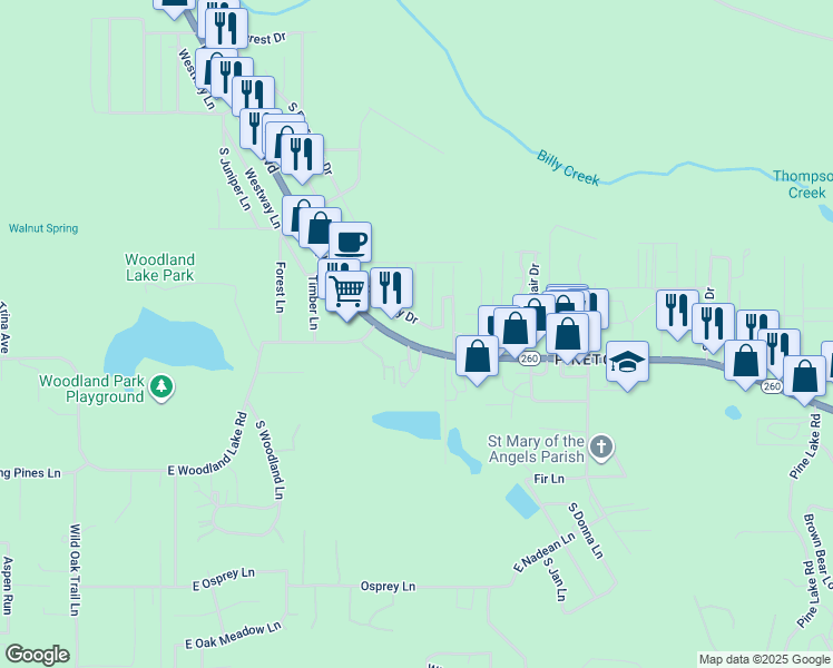 map of restaurants, bars, coffee shops, grocery stores, and more near 1078 East White Mountain Boulevard in Pinetop-Lakeside