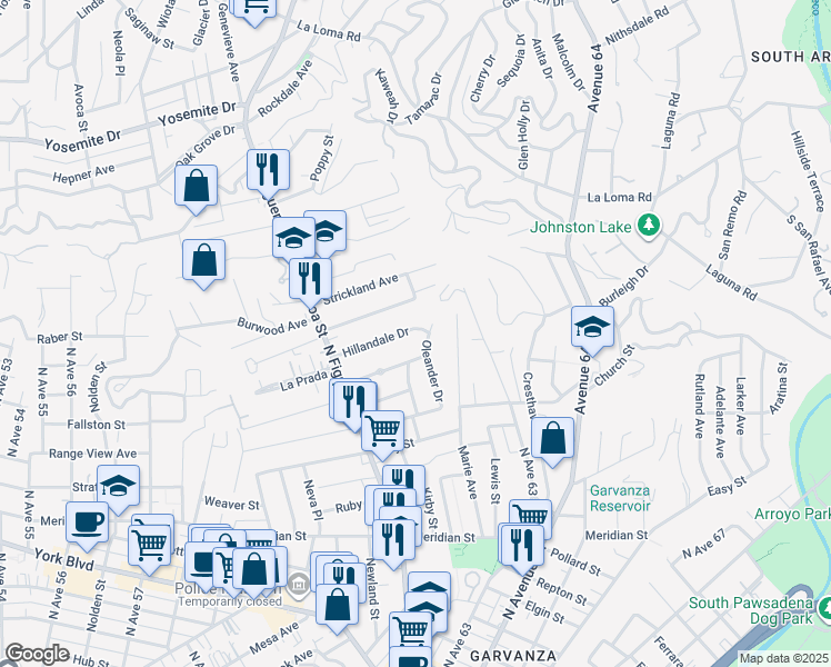 map of restaurants, bars, coffee shops, grocery stores, and more near 6234 Hillandale Drive in Los Angeles