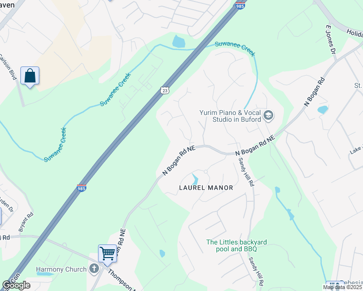 map of restaurants, bars, coffee shops, grocery stores, and more near 4508 Bogan Meadows Drive in Buford