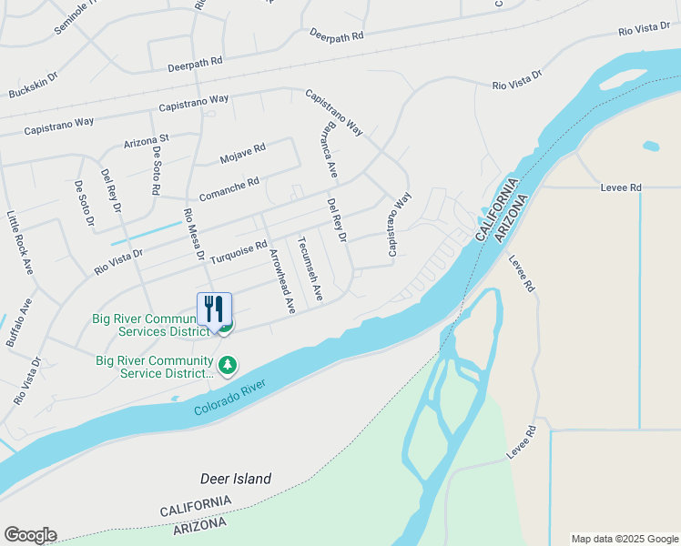 map of restaurants, bars, coffee shops, grocery stores, and more near 150624 Del Rey Drive in Big River