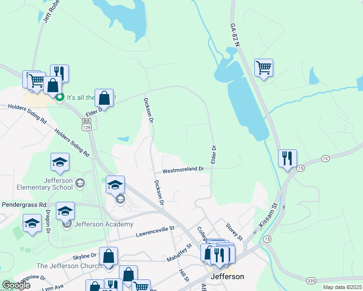 map of restaurants, bars, coffee shops, grocery stores, and more near 192 Camille Court in Jefferson