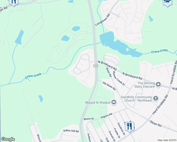map of restaurants, bars, coffee shops, grocery stores, and more near 410 Providence Plantation Circle in Columbia