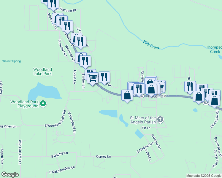 map of restaurants, bars, coffee shops, grocery stores, and more near 1078 East White Mountain Boulevard in Pinetop-Lakeside