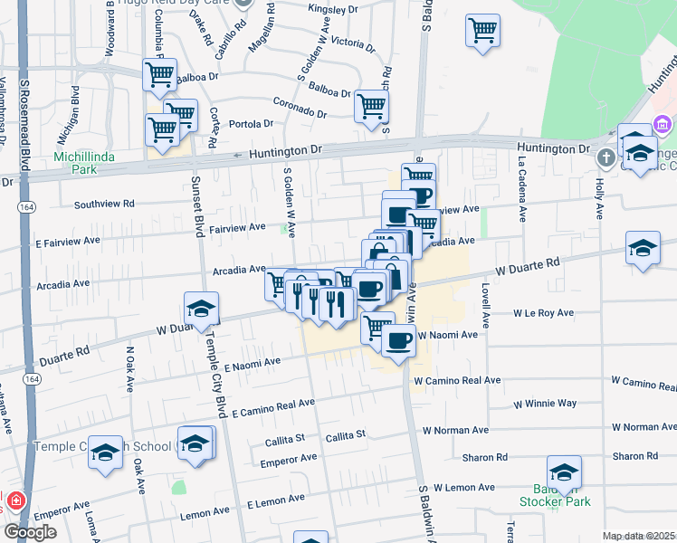 map of restaurants, bars, coffee shops, grocery stores, and more near 840 Arcadia Avenue in Arcadia