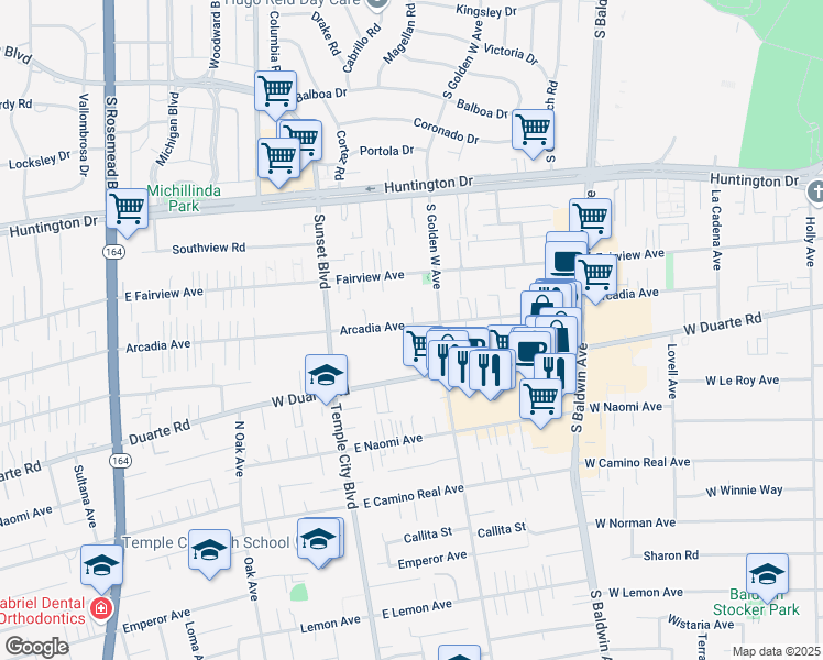 map of restaurants, bars, coffee shops, grocery stores, and more near 942 Arcadia Avenue in Arcadia