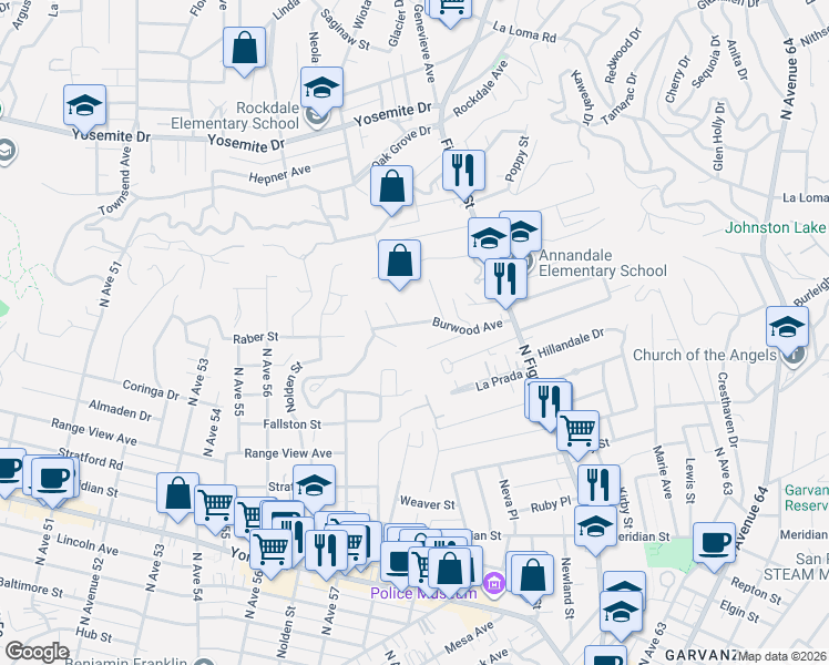 map of restaurants, bars, coffee shops, grocery stores, and more near 5846 Burwood Avenue in Los Angeles