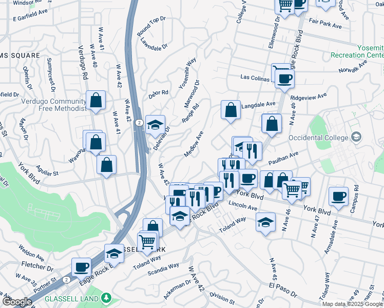 map of restaurants, bars, coffee shops, grocery stores, and more near 2685 Banbury Place in Los Angeles