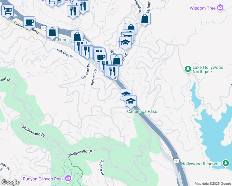 map of restaurants, bars, coffee shops, grocery stores, and more near 3239 Bennett Drive in Los Angeles