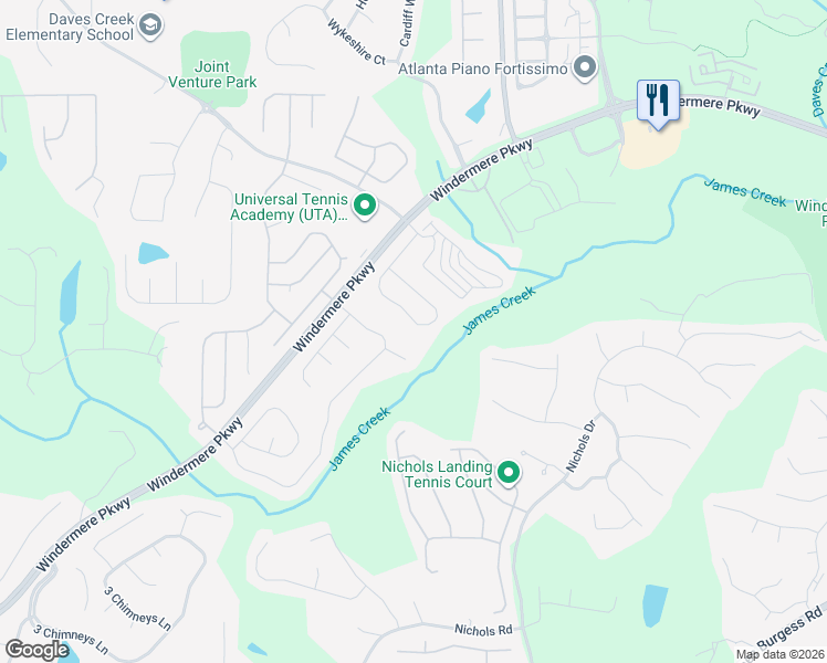 map of restaurants, bars, coffee shops, grocery stores, and more near 4450 Granby Circle in Cumming
