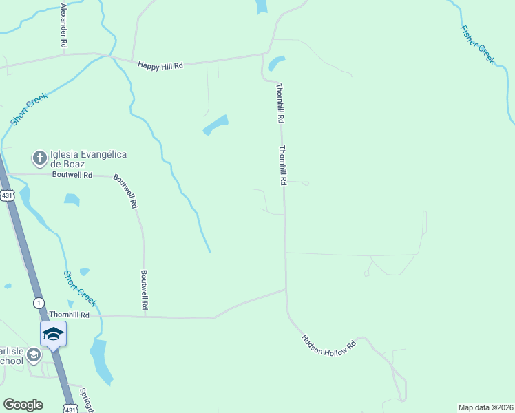 map of restaurants, bars, coffee shops, grocery stores, and more near 1151 Thornhill Road in Boaz