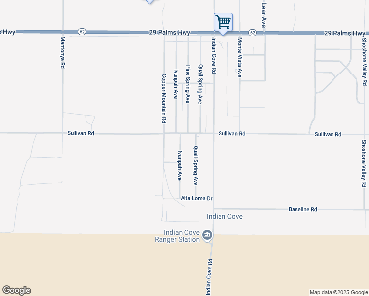 map of restaurants, bars, coffee shops, grocery stores, and more near 6966 Quail Spring Avenue in Twentynine Palms