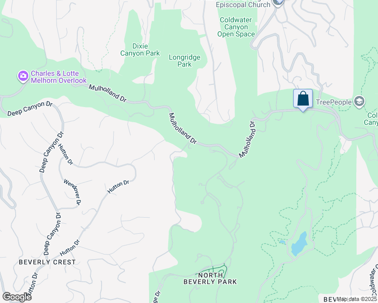 map of restaurants, bars, coffee shops, grocery stores, and more near 13170 Mulholland Drive in Beverly Hills
