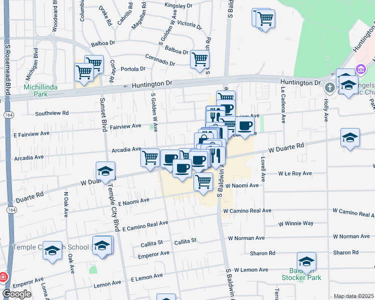 map of restaurants, bars, coffee shops, grocery stores, and more near 806 Arcadia Avenue in Arcadia