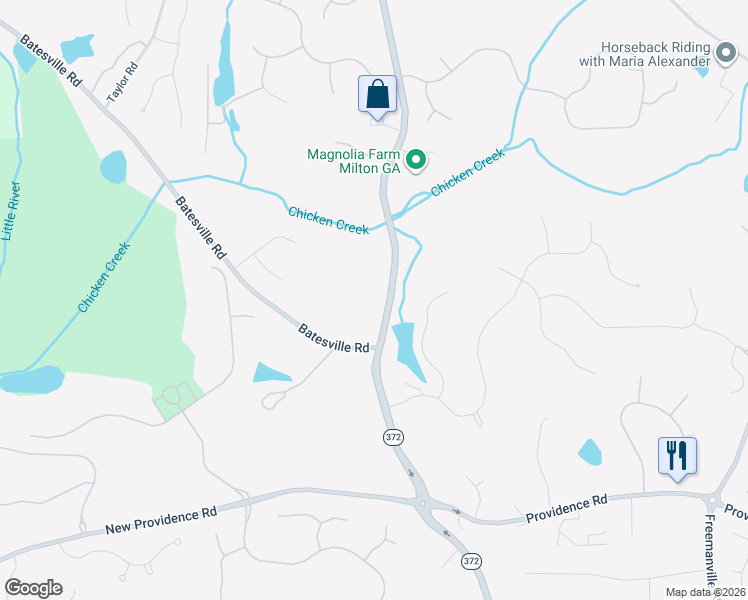 map of restaurants, bars, coffee shops, grocery stores, and more near 14160 Birmingham Highway in Alpharetta