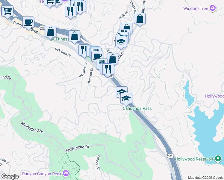 map of restaurants, bars, coffee shops, grocery stores, and more near 3181 Cadet Court in Los Angeles