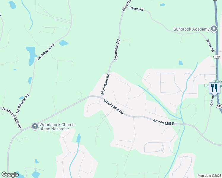map of restaurants, bars, coffee shops, grocery stores, and more near 208 Mount Glen Court in Woodstock