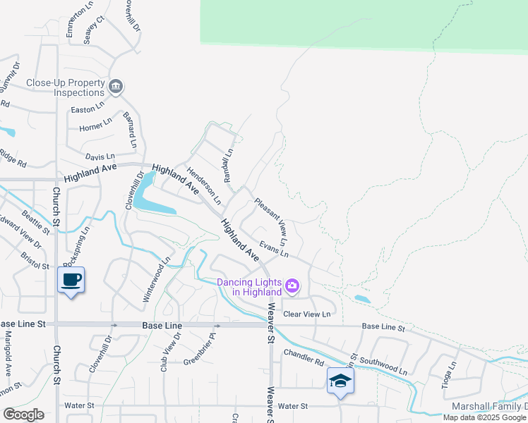 map of restaurants, bars, coffee shops, grocery stores, and more near 7010 Pleasant View Lane in Highland