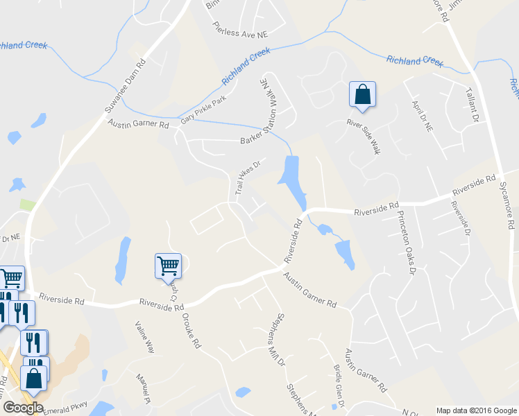 map of restaurants, bars, coffee shops, grocery stores, and more near Upland Court Northeast in Sugar Hill