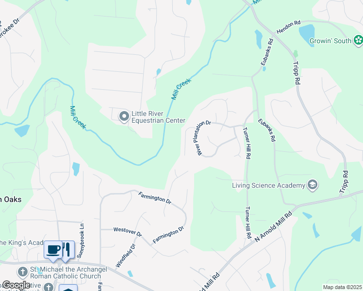 map of restaurants, bars, coffee shops, grocery stores, and more near 520 Lazy River Lane in Woodstock