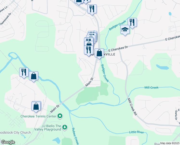 map of restaurants, bars, coffee shops, grocery stores, and more near 197 Madison Bend in Woodstock