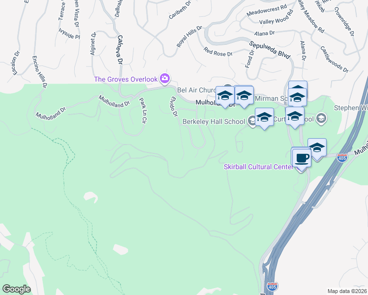 map of restaurants, bars, coffee shops, grocery stores, and more near 2927 Elvido Drive in Los Angeles