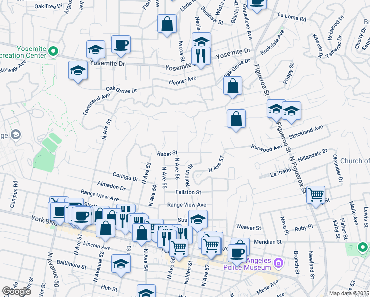 map of restaurants, bars, coffee shops, grocery stores, and more near 5632 Raber Street in Los Angeles