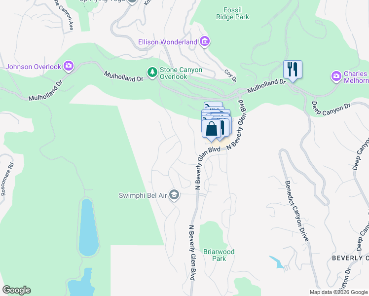 map of restaurants, bars, coffee shops, grocery stores, and more near 2968 Nicada Drive in Los Angeles