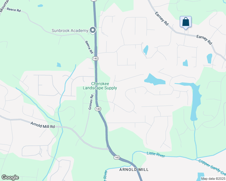 map of restaurants, bars, coffee shops, grocery stores, and more near 507 Falls Way in Woodstock
